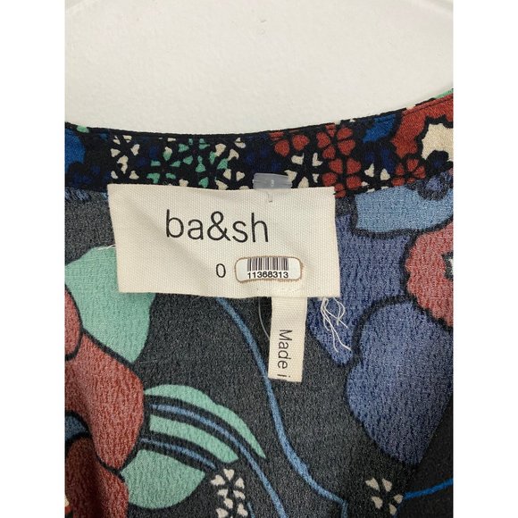 Ba&sh Agathe Dress Black Floral V Neck Three Quarter Sleeve Size 4 - Picture 9 of 15
